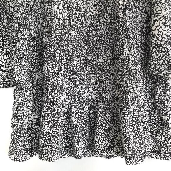 Parker Small Black White Abstract Smocking Cotton Blend Long Sleeve Mini Dress - Picture 4 of 10